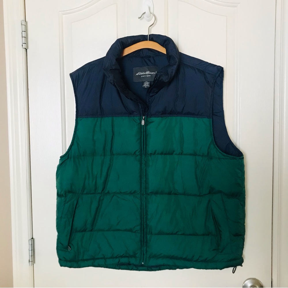 Eddie Bauer Down Filled Green and Navy Puffer Vest Size XL